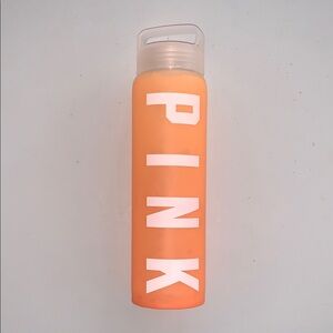 Victoria’s Secret PINK Salmon Orange Glass Water Bottle Rubber Sleeve Dog Cutout